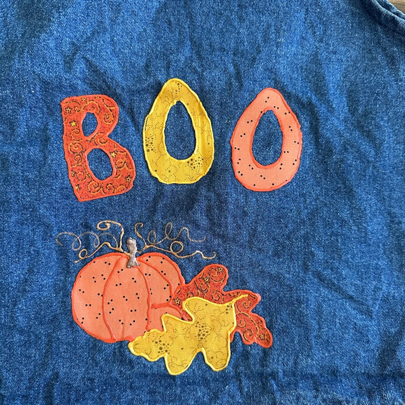 KG Sportswear Denim Vest Fall Harvest Pumpkin Appliqué One Size Handmade - Picture 6 of 10